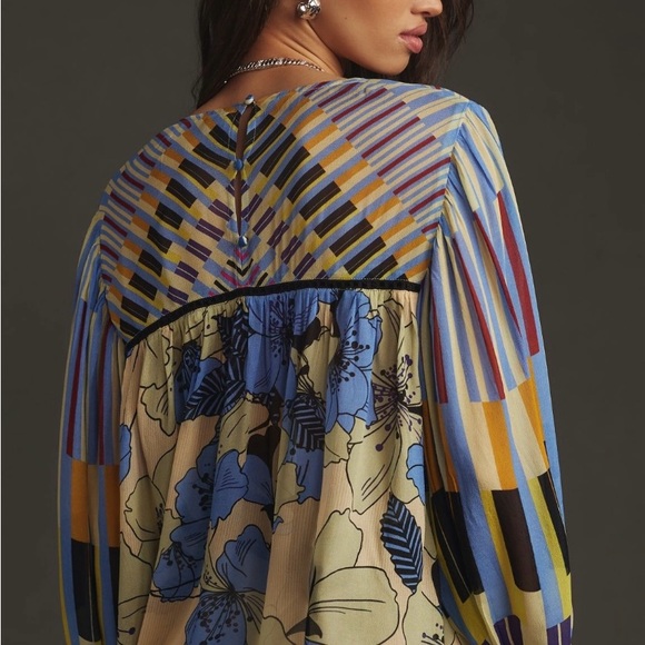 BI-nk Miranda Floral Peasant Blouse Anthropologie XXS - Picture 2 of 5